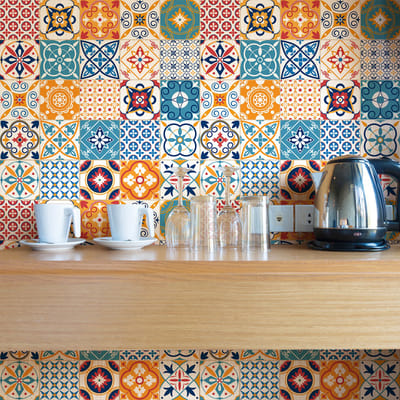 Zelfklevende tegelmuurstickers voor keuken en badkamer - 9 Azulejos Andriana cementtegelstickers - 9 stickers 10x10cm