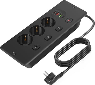 Verzonken 3-voudig Inbouwstopcontact met USB-C en USB-A voor Tafelwerkplek
