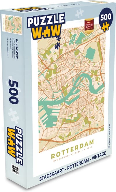 Puzzel Stadskaart - Rotterdam - Vintage - Legpuzzel - Puzzel 500 stukjes - Plattegrond