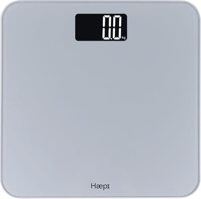 Haepi - Elektronische digitaal personenweegschaal - Groot verlicht scherm voor perfecte leesbaarheid - Modern en elegant design - Maximale capaciteit van 180 kg - Inclusief batterijen-Metallic Silver