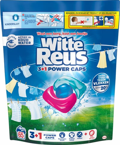 Witte Reus Wasmiddelcapsules 3+1 Power Caps Wit en lichtgekleurd - 4 x 65 beurten - Voordeelverpakking