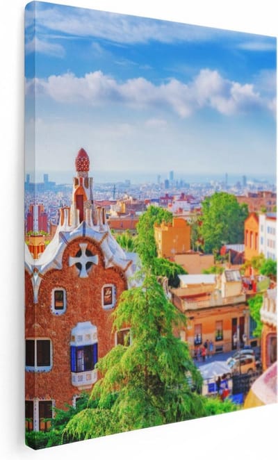 Artaza Canvas Schilderij Park Güell - 30x40 cm - Klein - Wanddecoratie Barcelona - Muurdecoratie Architectuur - Kamer Accessoires Stadsgezicht