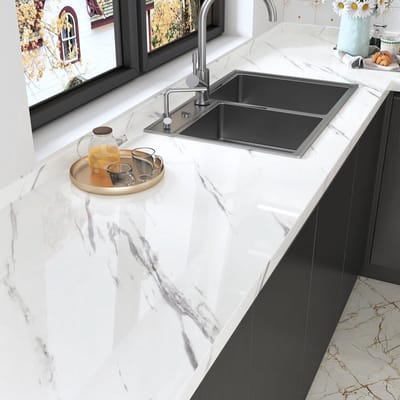 Marmer Behang - Keukenfolie Vinyl - Werkblad Bekleden - Waterdicht Verwijderbaar - 40x200 cm - Wit