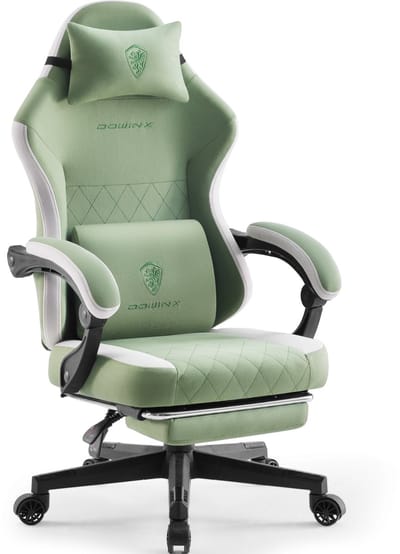 Dowinx Gamingstoel - Stof met pocketvering - Big & Tall - Eassage lendensteun en voetsteun - Ergonomische - Bureaustoel voor volwassenen - 135 kg - Groen
