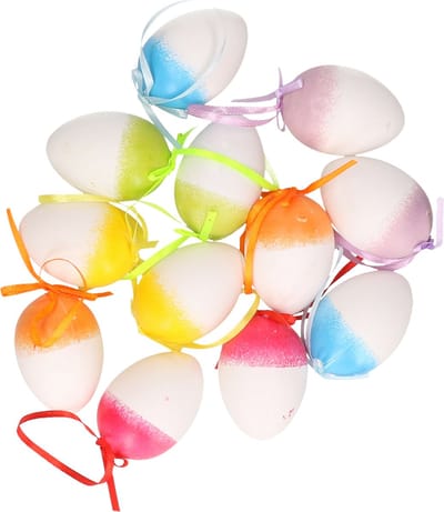 Decoratie paaseieren - 12x - kunststof - ombre - 6cm hoog - paasdecoratie met ophanglint