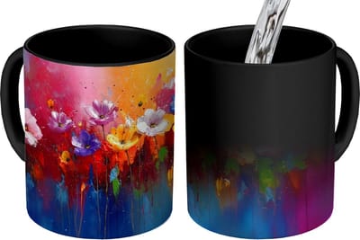 Magische Mok - Foto op Warmte Mokken - Koffiemok - Fantasiebloemen - Verf - Speels - Magic Mok - Beker - 350 ML - Theemok