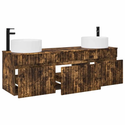 vidaXL - Badkamerkast - set - 3 - st - Gerookt - eiken - 49 - x - 44,5 - x - 65,5 - cm