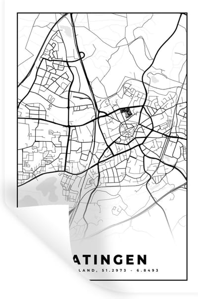 Muurstickers - Sticker Folie - Ratingen - Plattegrond - Kaart - Stadskaart - 20x30 cm - Plakfolie - Muurstickers Kinderkamer - Zelfklevend Behang - Zelfklevend behangpapier - Stickerfolie