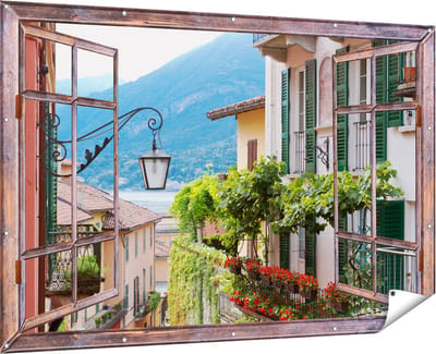 Gards Tuinposter Doorkijk Kleurijk Straatje in Italie - 180x120 cm - Tuindoek - Tuindecoratie - Wanddecoratie buiten - Tuinschilderij