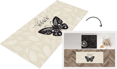 Keukenloper - Loper keuken - Welkom Thuis - Vlinder - Bloemen - 120x50 cm - Keukenloper vinyl