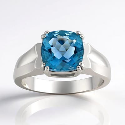 Cavill - Zilveren Ring met Braldu Fluoriet 2,125 ct - 925 Sterling Zilver met Palladium - Antiek Kussen Slijpsel - Elegante Blauwe Edelsteen Ring