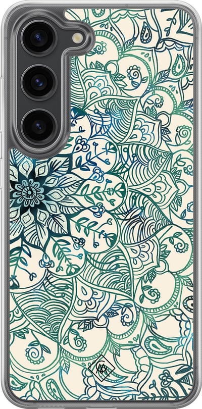 Casimoda® hoesje - Geschikt voor Samsung Galaxy S23 Plus - Mandala Blauw - 2-in-1 case - Schokbestendig - Geometrisch patroon - Verhoogde randen - Blauw, Transparant