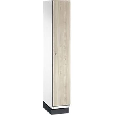 C+P locker Cambio, 1 vak, met sokkel, B 300 x D 525 x H 1980 mm, verkeerswit/ essenhout decor