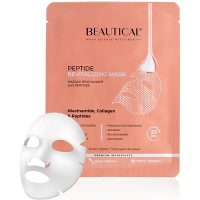 BEAUTICAL Peptide Revitalizing Sheet Mask – Hydraterend Gezichtsmasker met Collageen, Niacinamide & Peptiden – Anti Aging Face Mask
