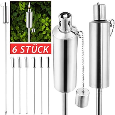 Set van 6 Tuinfakkels van RVS - 115 cm Hoog - Lange Brandduur - Tuinverlichting