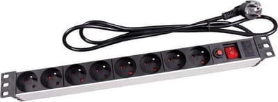 Perel PDU-Stekkerdoos met schakelaar, overbelastingsbeveiliging, 8 stopcontacten met penaarde (type E), kabel 2.15 m, 3G1.5, voor binnen, zwart/rood