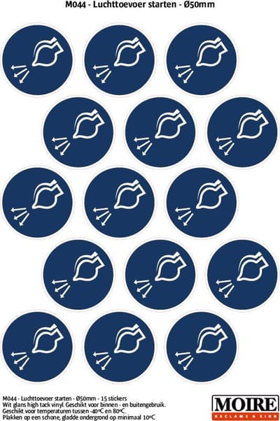 Pictogram sticker 75 stuks M044 - Luchttoevoer starten - 50 x 50 mm - 15 stickers op 1 vel