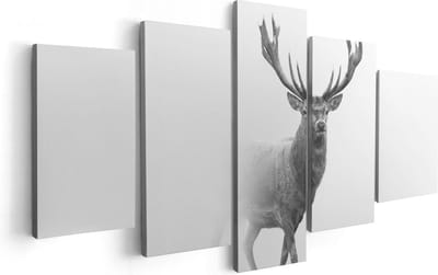 Artaza Canvas Schilderij Vijfluik Hert - Zwart Wit - 100x50 - Foto Op Canvas - Canvas Print