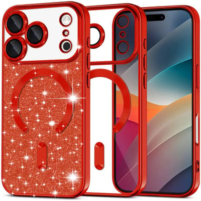Hoesje geschikt voor Apple iPhone 17 Pro Max - Techsuit Luxury Glitter Back Cover - Geschikt voor MagSafe - Rood
