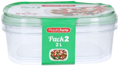 Plasticforte Vershoudbakjes - 2x stuks - 2 liter - herbruikbaar - transparant/groen - kunststof - magnetron - vriezer