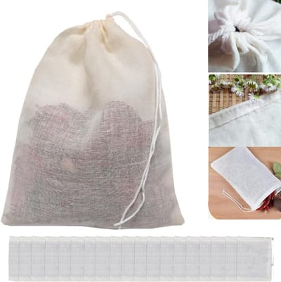 longziming - Cotton Gaas - Theezakjes - Herbruikbaar & Ademend Voor Lichte Filtratie En Eenvoudig Wassen - 20 Stuks - Keuken En Thuis - Wit
