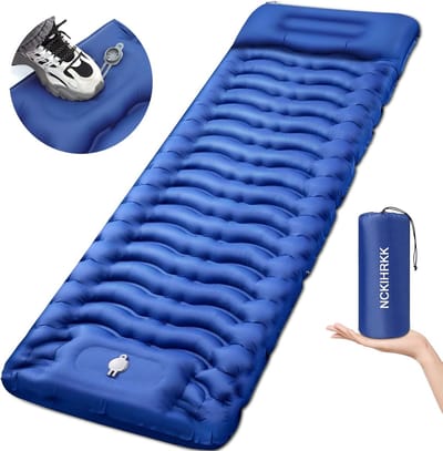 Opblaasbaar Kampeermatras 12 cm Dikte met Kussen en Voetpomp - Compact, Lichtgewicht, en Ergonomisch voor Camping en Outdoor