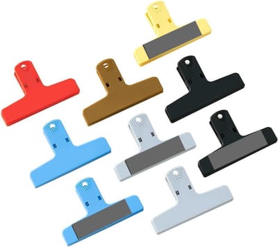10cm Magnetische Clip Set voor Thuiskantoor en School - Kleine Bulldog Clips - Ticket- en Notitiehouder - Voedselzakclips - 9 stuks in Zwart, Blauw, Grijs, Geel en Rood.