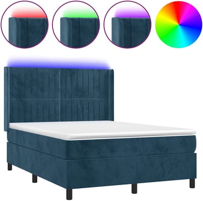 vidaXL - Boxspring - met - matras - en - LED - fluweel - donkerblauw - 140x200 - cm
