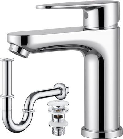 CECIPA Max Wastafelkraan Zilver - Badkamerkraan - Met Push-Open Waste en Wastafelsifons Set - Badkamer Kraan - Chroom