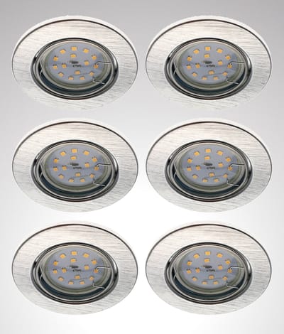 Trango Set van 6 inbouwspots 6729-069MO in ALU geborsteld draaibaar incl. 6x 3000K warm wit Ultra Flat LED Module, Plafondspots, Plafondlamp, Badkamerverlichting, Spots