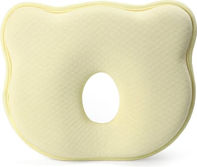 Baby platte hoofdsteun, pasgeboren kussen, zuigelingenhoofd misvormd kussen 0-12 maanden, pasgeboren memory foam reiskussen, baby kussen, 3D baby kussen - geel - 25*23*3*1