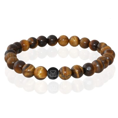 Memphis Kralen Armband Geel Tijgeroog Edelstaal Kraal Zwart-21cm