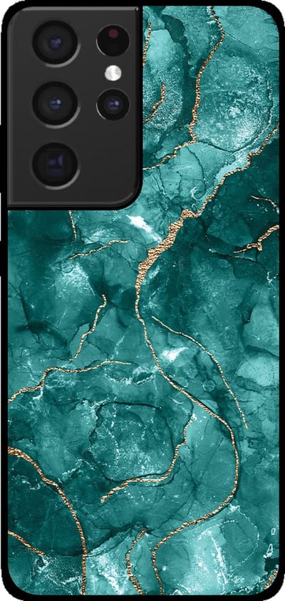 Smartphonica Telefoonhoesje voor Samsung Galaxy S21 Ultra met marmer opdruk - TPU backcover case marble design - Goud Groen geschikt voor Samsung Galaxy S21 Ultra