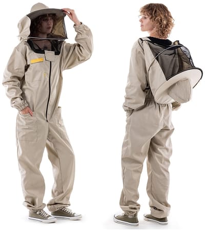 KADAX imkerpak met hoed en sluier, maat L, beschermend pak van polyester en katoen, bijenbeschermingspak, imkerpak met imkerhoed, beschermende kleding voor het hele lichaam (beige)