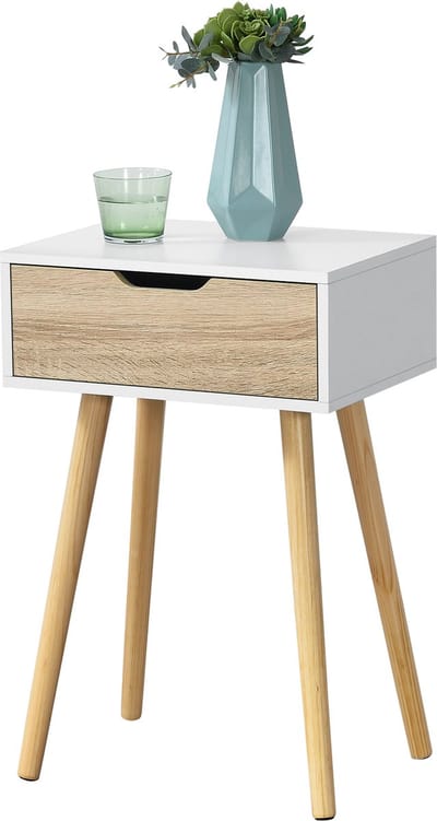 Bijzettafel Östersund 60x40x29,5 cm set van 2 wit en eikenkleurig [en.casa]