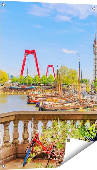Gards Tuinposter Kleurrijke Oude Haven in Rotterdam - 60x90 cm - Tuindoek - Tuindecoratie - Wanddecoratie buiten - Tuinschilderij