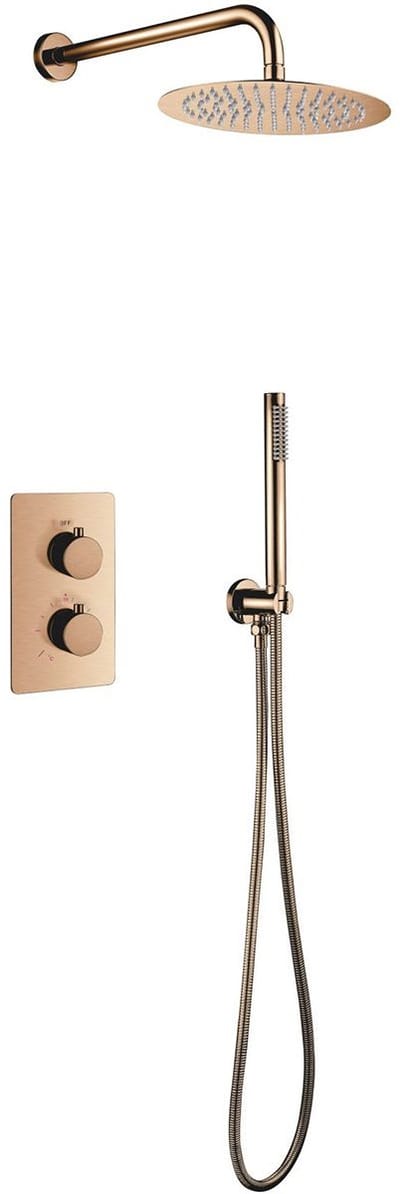 Inbouw Thermostatische Regendoucheset - Leoni - Regendouchekop 25 cm - Geborsteld Koper - Geanodiseerd