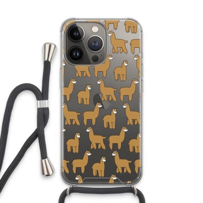 Case Company® - Hoesje met koord geschikt voor iPhone 13 Pro hoesje met Koord - Alpacas - Telefoonhoesje met Zwart Koord - Bescherming aan alle Kanten en Over de Schermrand