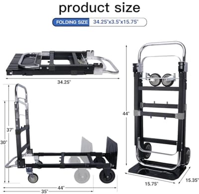 3-in-1 Zware Converteerbare Handtruck Dolly Kar met Wielen - 600LB Capaciteit voor Transport en Verhuizing