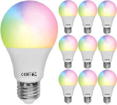 Voordeelpak 10x LED Lamp E27 - Kozolux - Smart LED - Wifi+Bluetooth - 9W 800lm - RGB+CCT - Aanpasbare Kleur - Dimbaar