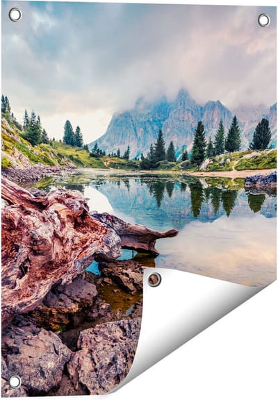 Gards Tuinposter Meer met Rotsen in de Alpen Bergen - 40x50 cm - Tuindoek - Tuindecoratie - Wanddecoratie buiten - Tuinschilderij
