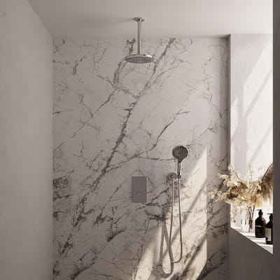 Brauer Chrome Carving Thermostatische Regendoucheset Inbouw - Hoofddouche 20 cm - 3 Weg - Handdouche 3 Standen - Doucheslang - Wandaansluitbocht - Chroom