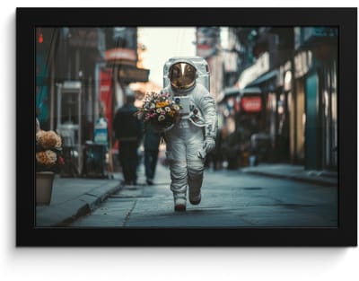 Poster in lijst - Fotolijst 30x20 cm - Posters - Boeket - Bloemen - Kleurrijk - Astronaut - Posterlijst zwart - Decoratie - Wanddecoratie woonkamer - Muurdecoratie slaapkamer