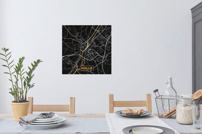 Muurstickers - Sticker Folie - Plattegrond - Stadskaart - Kaart - Halle - Goud - 80x80 cm - Plakfolie - Muurstickers Kinderkamer - Zelfklevend Behang - Zelfklevend behangpapier - Stickerfolie