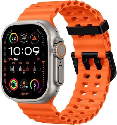 Stravo Ocean Sport bandje - Geschikt voor Apple Watch 46mm (Series 10/11), 45mm (Series 7/8/9), 44mm (Series 4/5/6, SE 1/2/3), 49mm (Ultra 1/2/3) - Oranje - Ademende Zachte Silicone Waterdichte Marine Horlogebandje