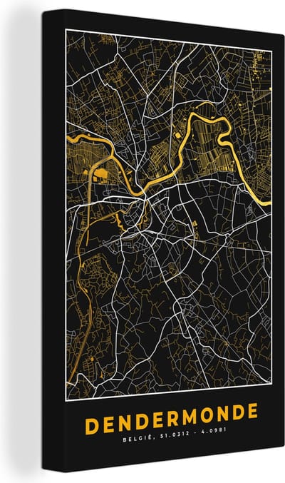 Canvas Schilderij Dendermonde - Goud - Kaart - Stadskaart - Plattegrond - 20x30 cm - Wanddecoratie