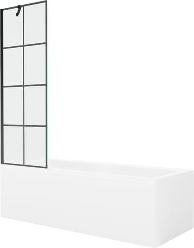 Mexen Cubik rechthoekig bad 170 x 70 met ombouw en 1-vleugelig scherm 60 , zwart patroon - 550317070X9506007077