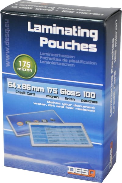 DESQ® Lamineerhoes | Credit Card| 175 micron |Glanzend | 100 stuks | 54x86 mm |Premium | 71101