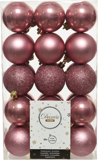 Decoris kerstballen - 30x st - oudroze - D6 cm - kunststof - kerstversiering