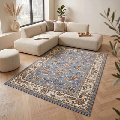 Flycarpets Klassiek Mint (lichtblauw) / Creme Vloerkleed Reni - 140x200 cm - Oosters motief - Perzisch Tapijt Laagpolig - Woonkamer